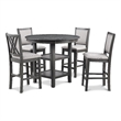 New Classic Furniture Amy 5-Piece Round Wood & Fabric Counter Set in Gray