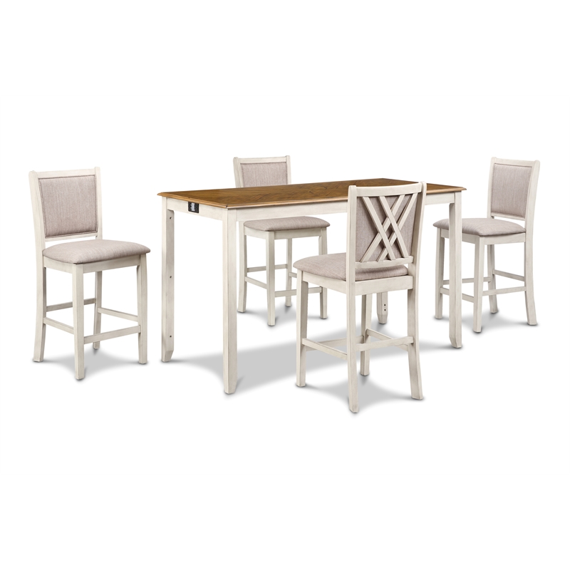 New Classic Furniture Amy 5-Piece Wood & Fabric Counter Set in Beige/Brown