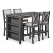New Classic Furniture Amy 5-Piece Rectangle Wood & Fabric Counter Set in Gray
