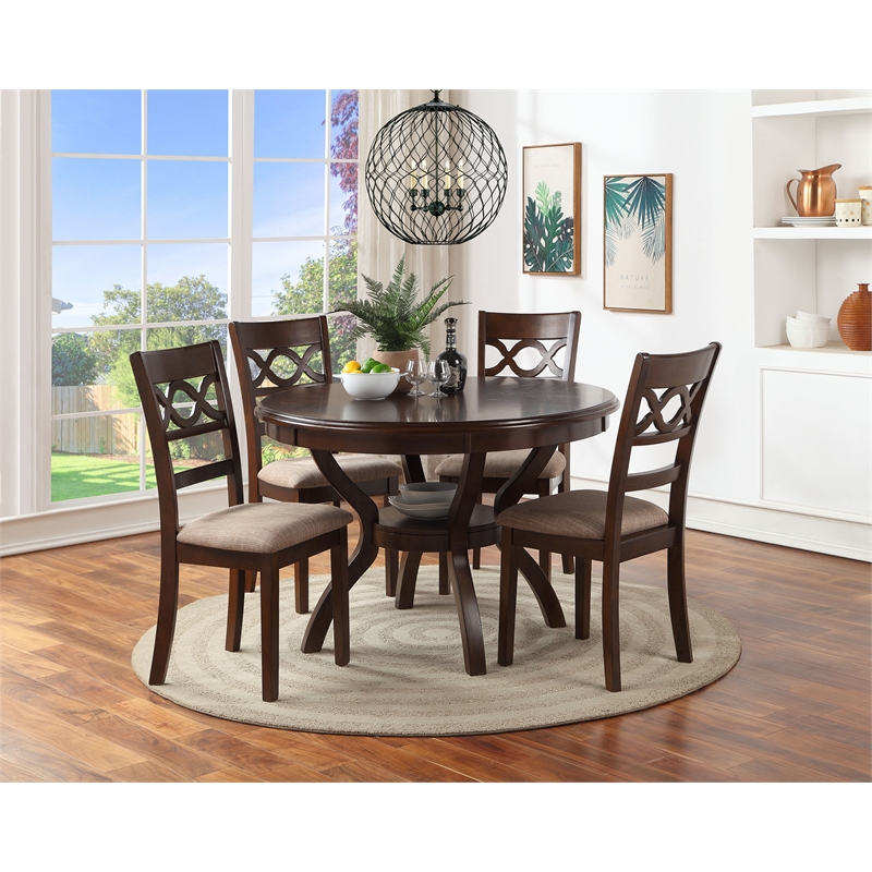 New Classic Cori 5-Piece Round Wood Dining Table Set with 4 Chairs in Cherry