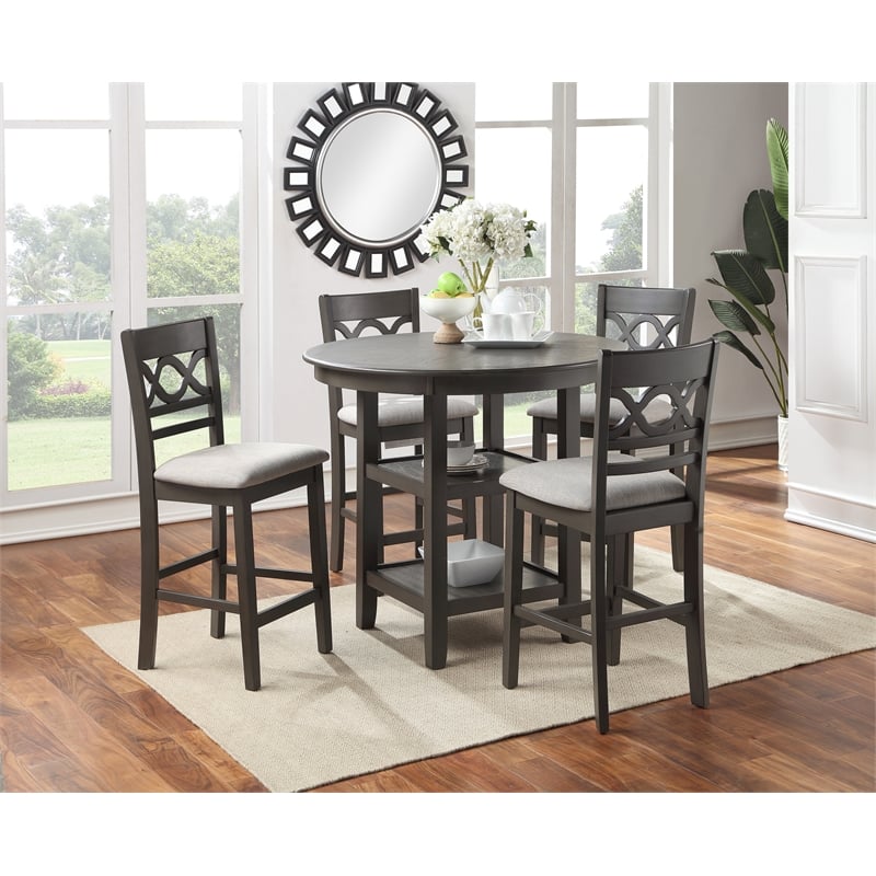 New Classic Cori 5-Piece Round Wood Counter Table Set with 4 Chairs in Gray