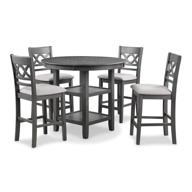 New Classic Cori 5-Piece Round Wood Counter Table Set with 4 Chairs in Gray