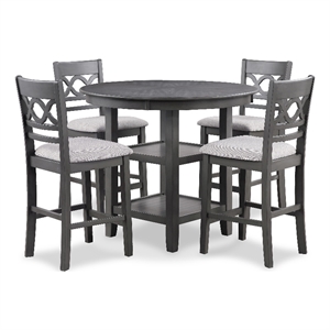 New Classic Cori 5-Piece Round Wood Counter Table Set with 4 Chairs in Gray
