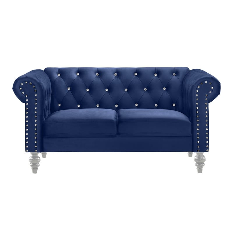 New Classic Furniture Emma Crystal Velvet Fabric Loveseat in Royal Blue