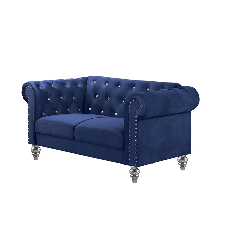 New Classic Furniture Emma Crystal Velvet Fabric Loveseat in Royal Blue
