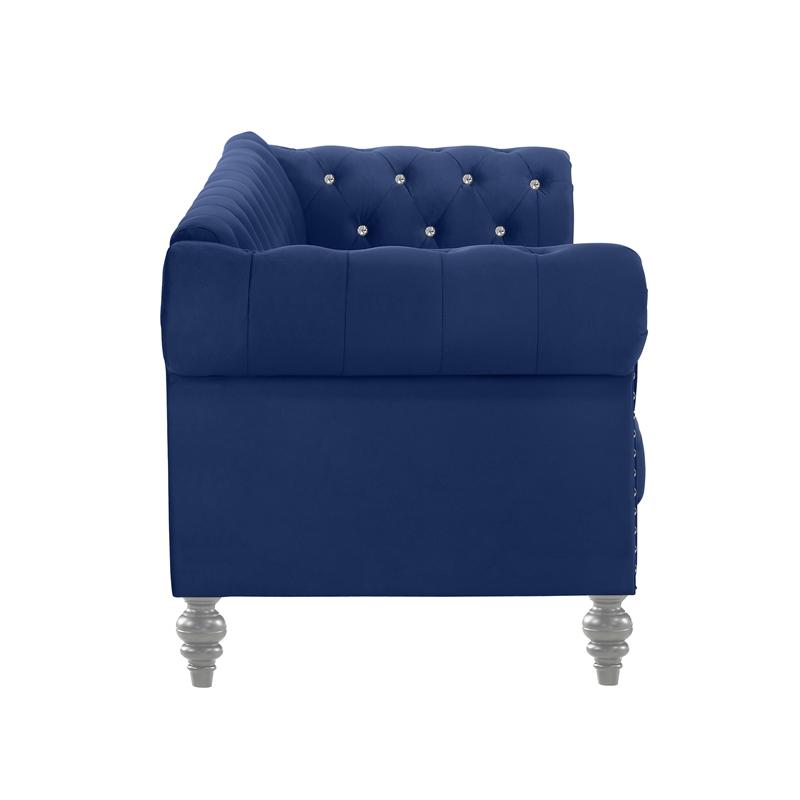 New Classic Furniture Emma Crystal Velvet Fabric Loveseat in Royal Blue