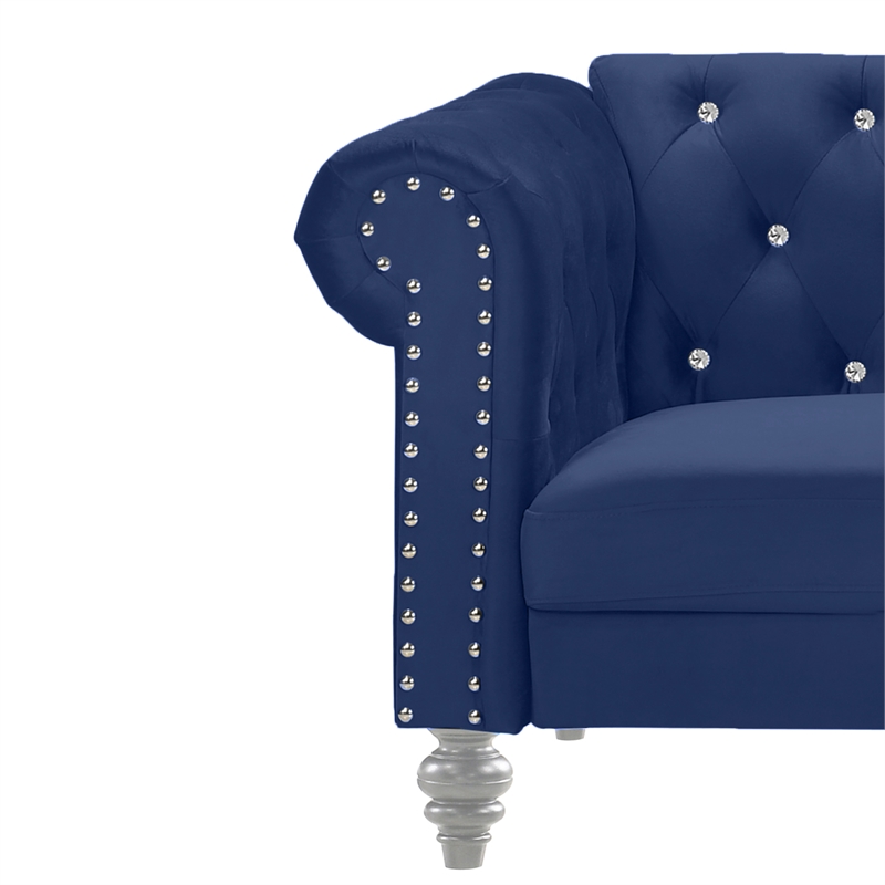 New Classic Furniture Emma Crystal Velvet Fabric Loveseat in Royal Blue