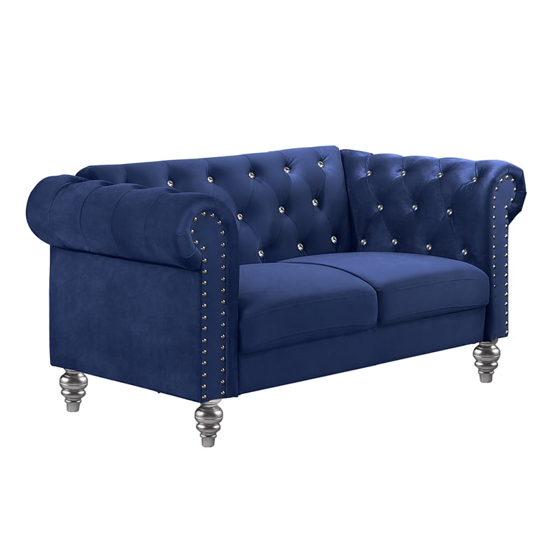 New Classic Furniture Emma Crystal Velvet Fabric Loveseat in Royal Blue