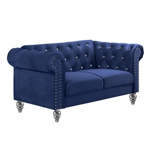New Classic Furniture Emma Crystal Velvet Fabric Loveseat in Royal Blue