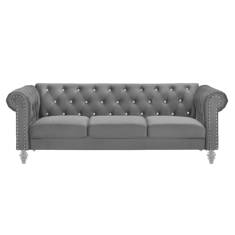 New Classic Furniture Emma Crystal Velvet Fabric Sofa in Gray