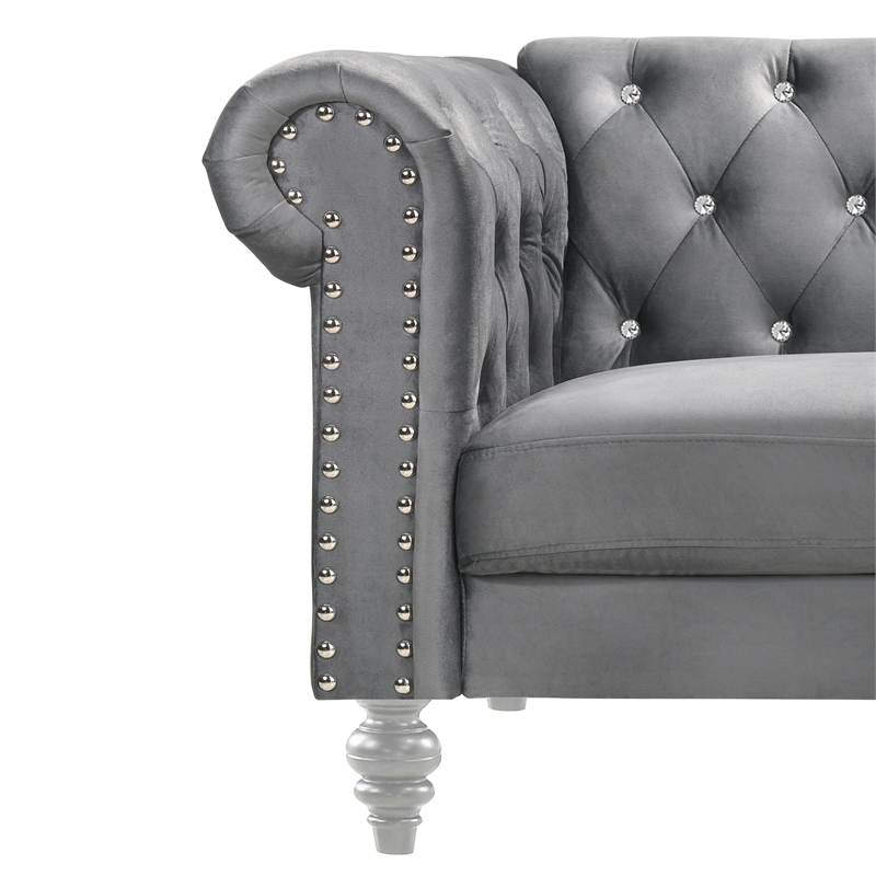 New Classic Furniture Emma Crystal Velvet Fabric Sofa in Gray