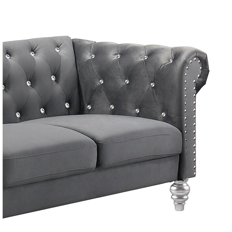 New Classic Furniture Emma Crystal Velvet Fabric Sofa in Gray