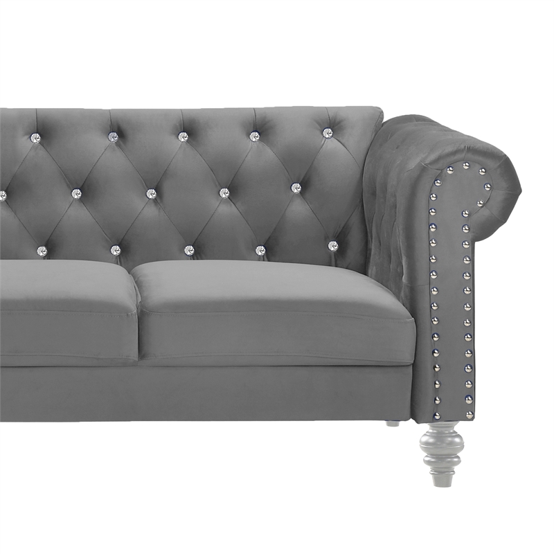 New Classic Furniture Emma Crystal Velvet Fabric Sofa in Gray