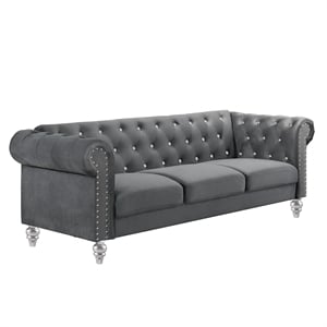 New Classic Furniture Emma Crystal Velvet Fabric Sofa in Gray