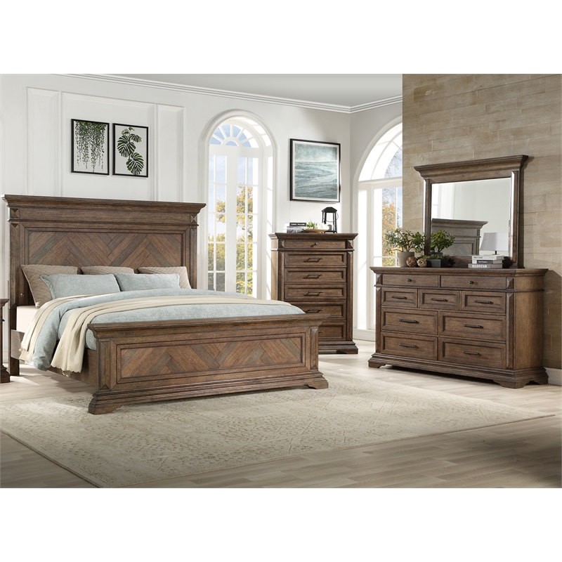 New Classic Mar Vista 4-Piece Wood King Bedroom Set with Chest in Walnut