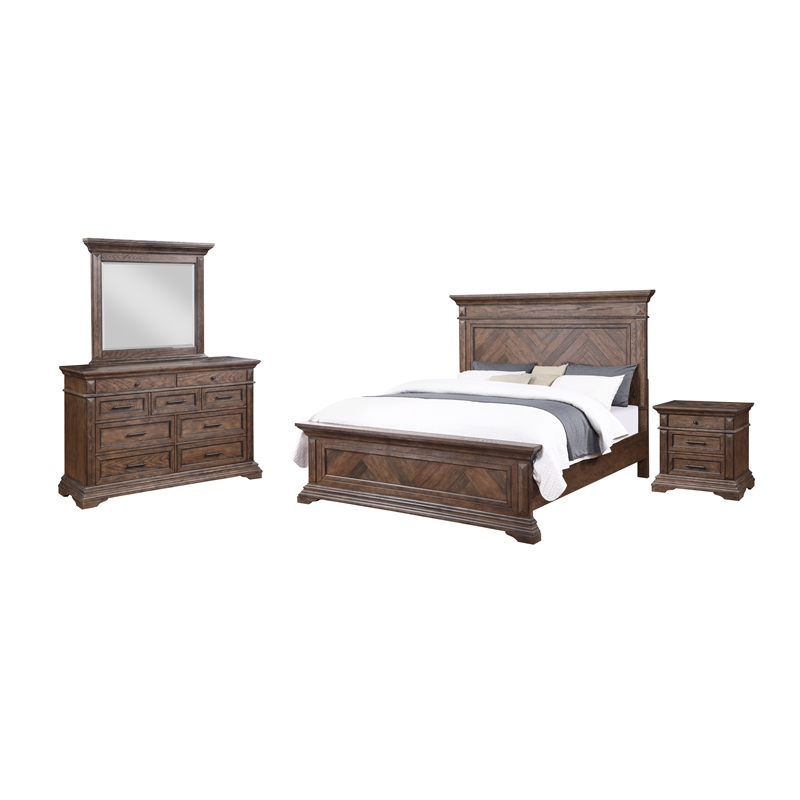 New Classic Mar Vista 4-PC Wood Cal King Bedroom Set with Nightstand in Walnut