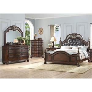 New Classic Maximus 4-PC Wood Cal King Bedroom Set with Chest in Madeira Brown