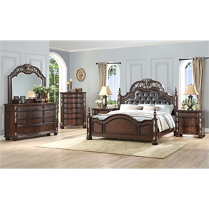 New Classic Maximus 4PC Wood Cal King Bedroom Set w/ Nightstand in Madeira Brown