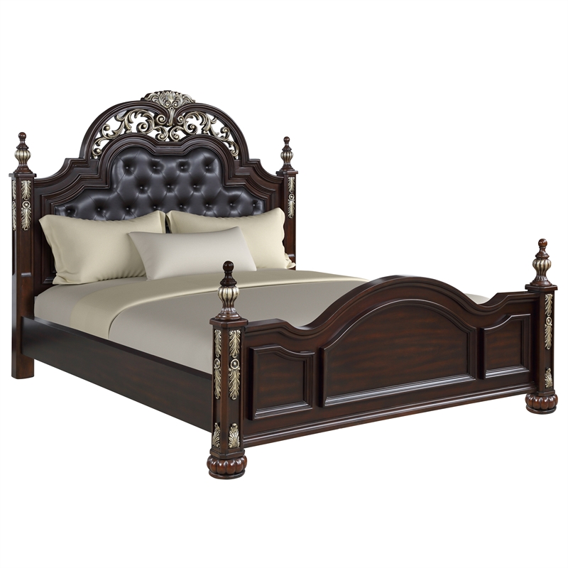 New Classic Maximus 4-PC Wood Queen Bedroom Set with Nightstand in Madeira Brown