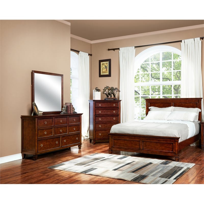 New Classic Tamarack 4-PC Wood King Bedroom Set with Chest in Brown Cherry