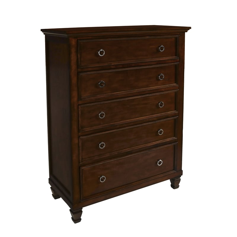 New Classic Tamarack 4-PC Wood King Bedroom Set with Chest in Brown Cherry