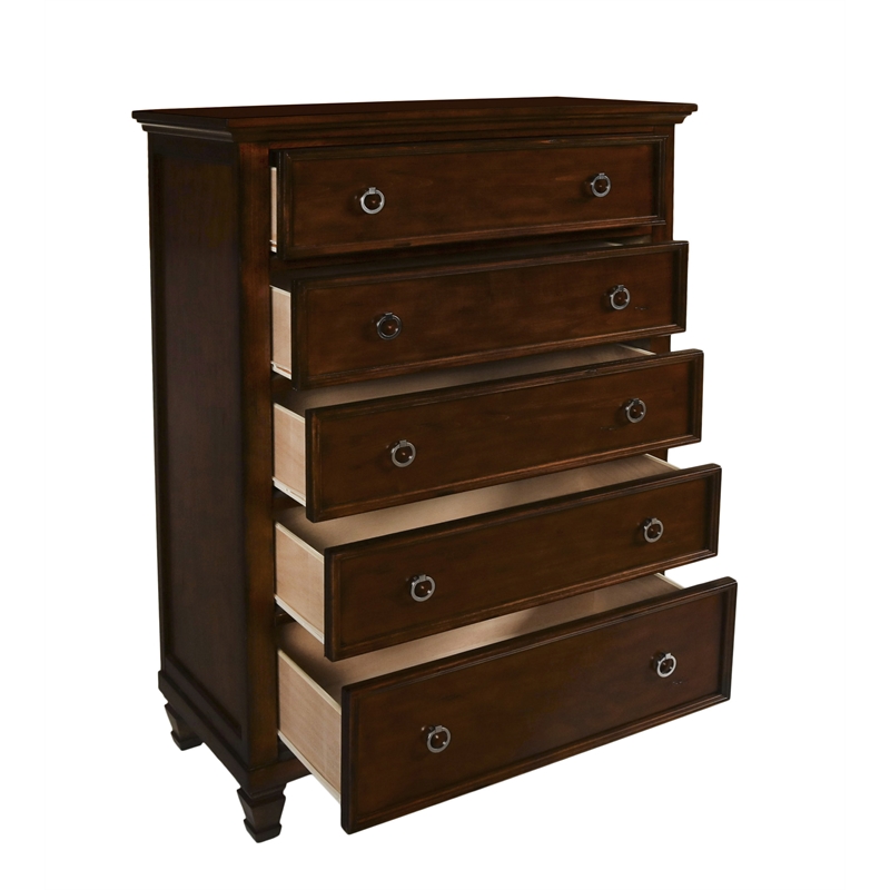 New Classic Tamarack 4-PC Wood King Bedroom Set with Chest in Brown Cherry