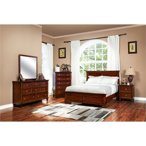 New Classic Tamarack 4-PC Wood King Bedroom Set with Nightstand in Brown Cherry