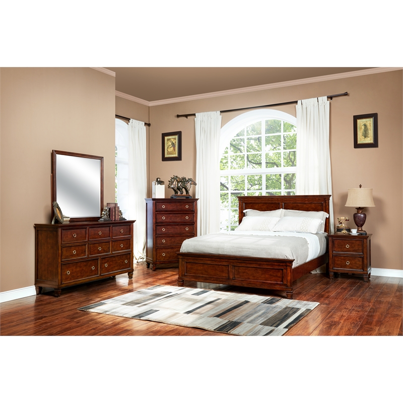 New Classic Tamarack 4PC Wood Queen Bedroom Set with Nightstand in Brown Cherry