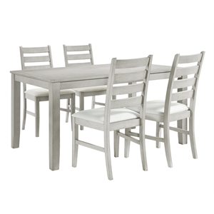 New Classic Pascal 59&quot 5-Piece Wood & Fabric Dining Set w/ 4 Chairs in Driftwood