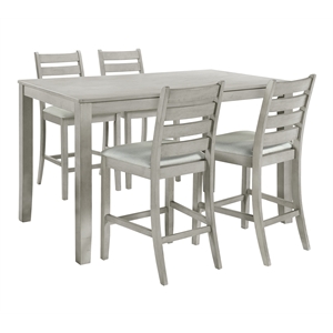 New Classic Pascal 59&quot 5-Piece Wood/Fabric Counter Set w/ 4 Chairs in Driftwood