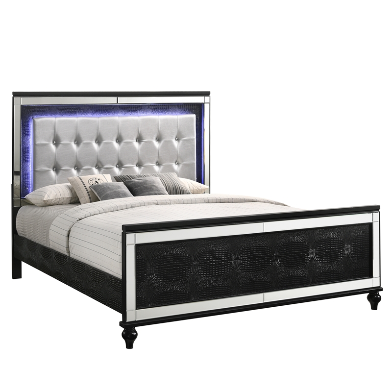 New Classic Furniture Valentine Solid Wood California King Lighted Bed in Black