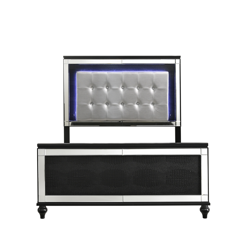 New Classic Furniture Valentine Solid Wood Full Lighted Bed in Black