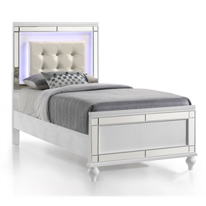New Classic Furniture Valentine Solid Wood Twin Size Lighted Bed in White