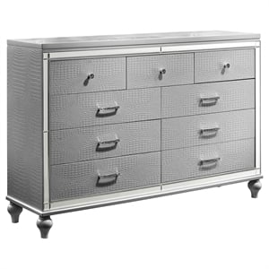 New Classic Furniture Valentine Solid Wood Dresser with 9 Drawers in Silver