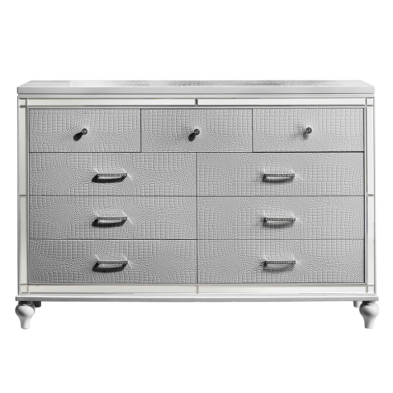 New Classic Furniture Valentine Solid Wood Dresser with 9 Drawers in Silver