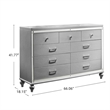 New Classic Furniture Valentine Solid Wood Dresser with 9 Drawers in Silver