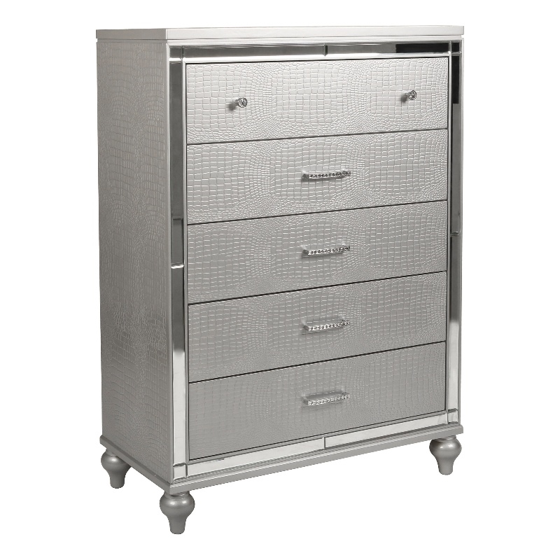 New Classic Furniture Valentine Wood Chest with 5 Drawers in Silver