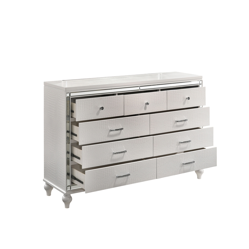 New Classic Furniture Valentine Solid Wood Dresser with 9 Drawers in White
