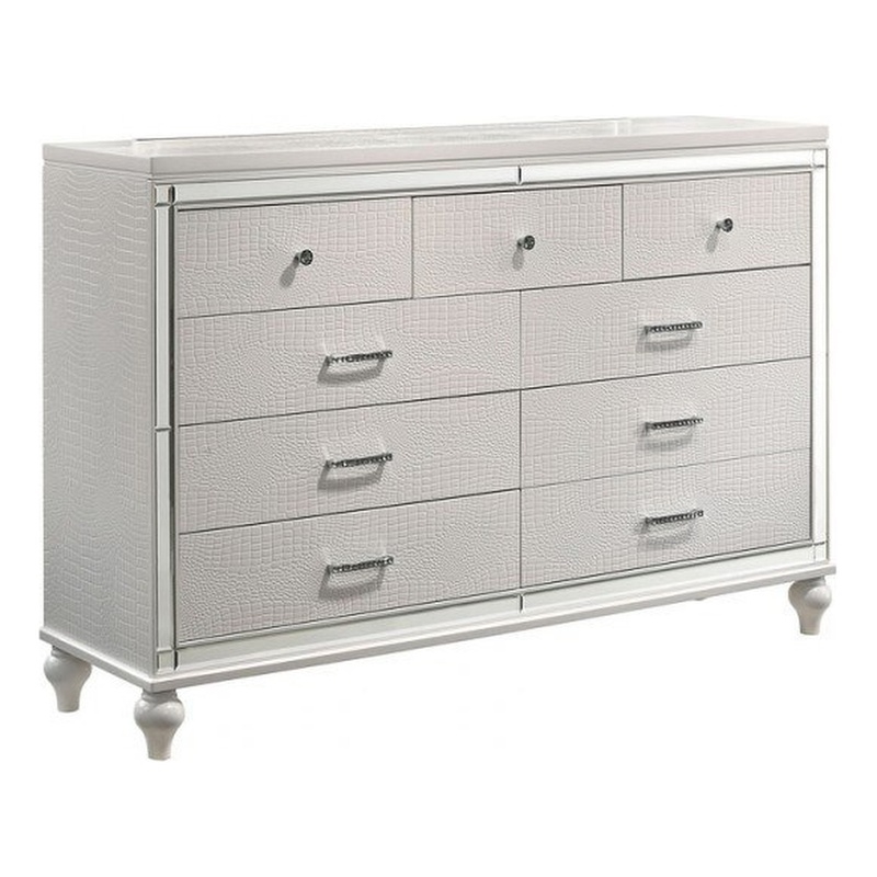 New Classic Furniture Valentine Solid Wood Dresser with 9 Drawers in White