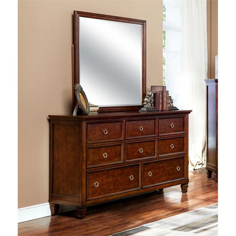 New Classic Furniture Tamarack Wood 8-Drawer Dresser with Mirror in Brown Cherry