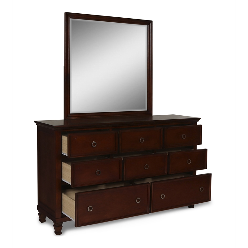 New Classic Furniture Tamarack Wood 8-Drawer Dresser with Mirror in Brown Cherry