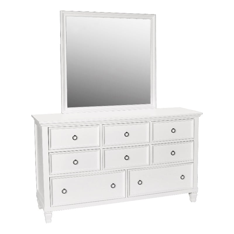 New Classic Furniture Tamarack 8-Drawer Wood Dresser with Mirror in White