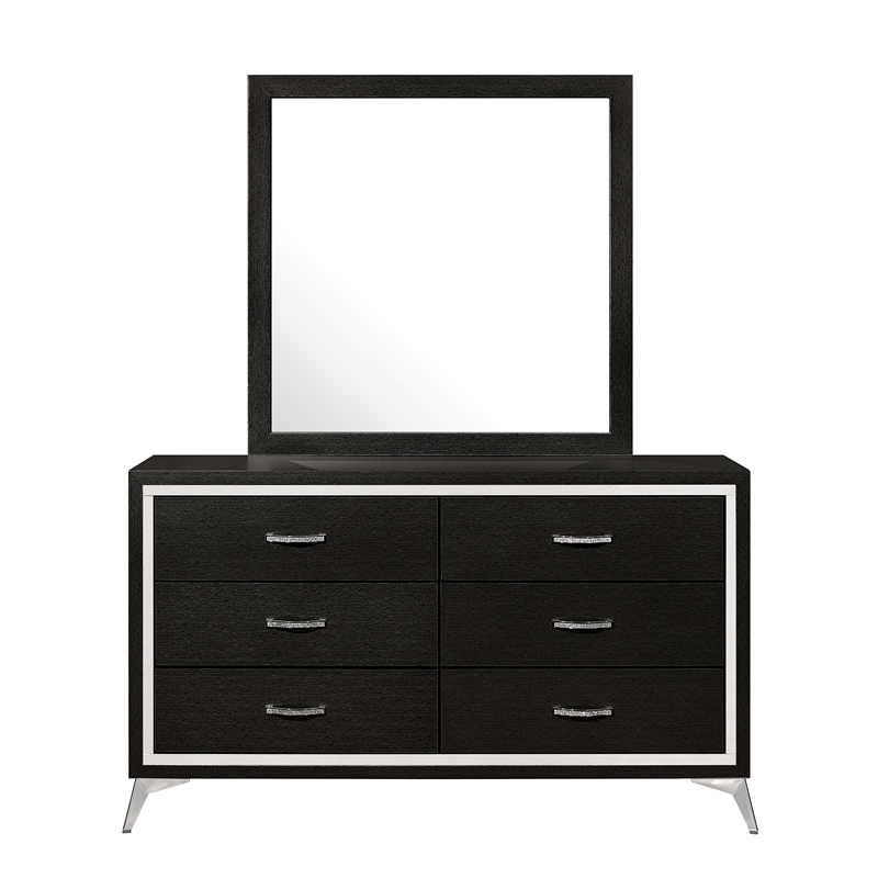 New Classic Furniture Huxley Solid Wood Dresser with Mirror in Black