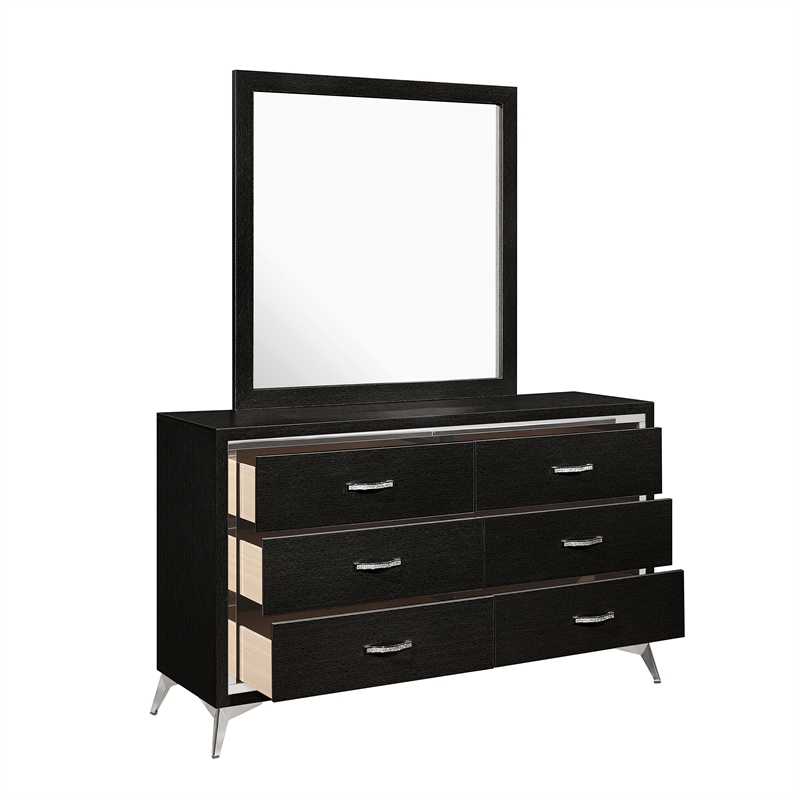 New Classic Furniture Huxley Solid Wood Dresser with Mirror in Black