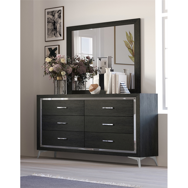 New Classic Furniture Huxley Solid Wood Dresser with Mirror in Black