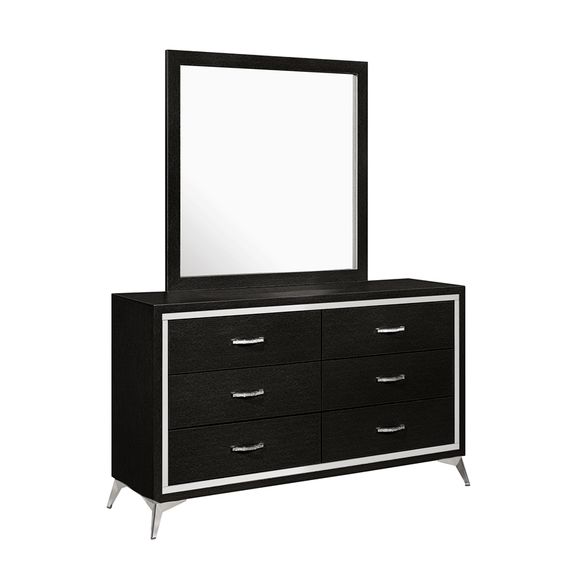 New Classic Furniture Huxley Solid Wood Dresser with Mirror in Black