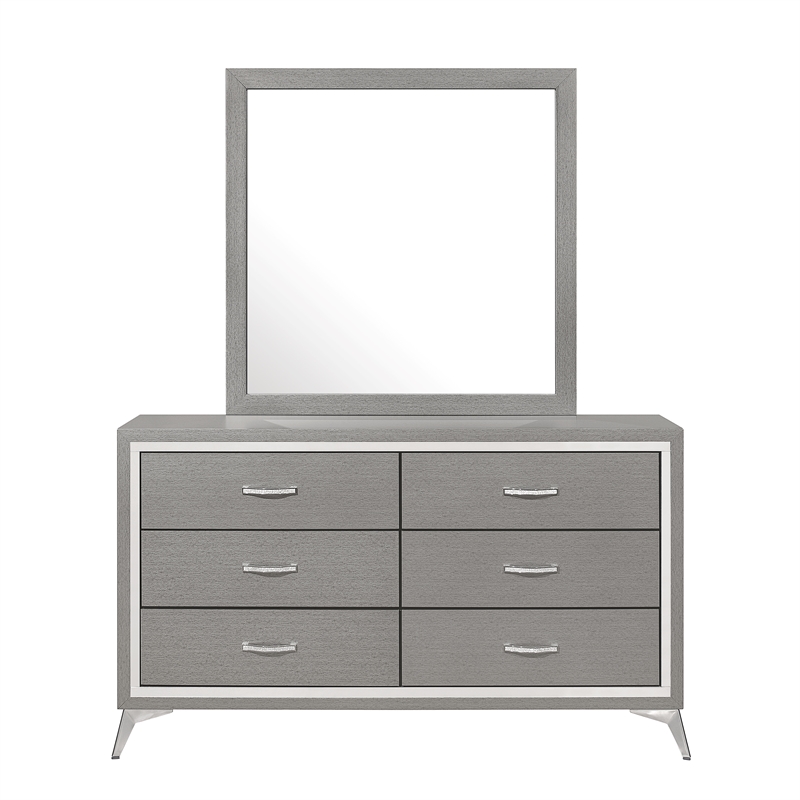 New Classic Furniture Huxley Solid Wood Dresser with Mirror in Gray