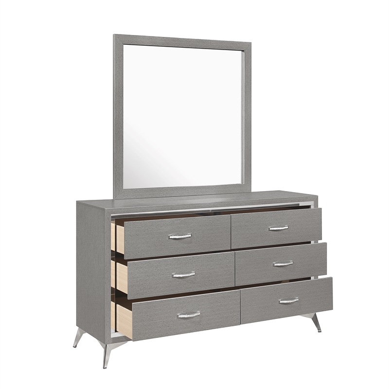 New Classic Furniture Huxley Solid Wood Dresser with Mirror in Gray