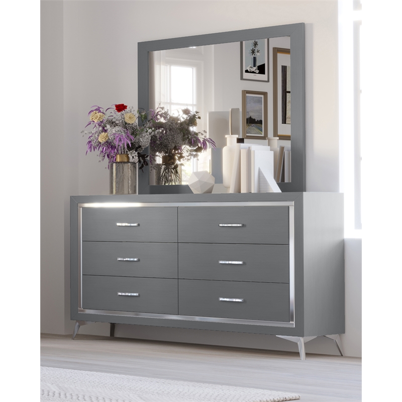 New Classic Furniture Huxley Solid Wood Dresser with Mirror in Gray