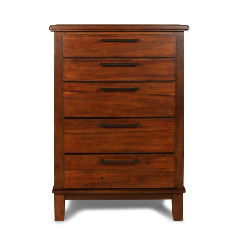 New Classic Furniture Cagney 5-Drawer Solid Wood Chest in Chestnut